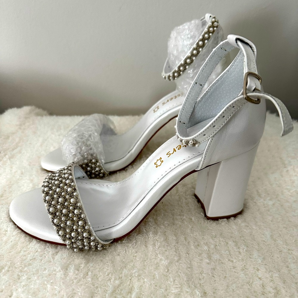 NWT White Pearl Heels - Handmade in Greece - Picture 2 of 6